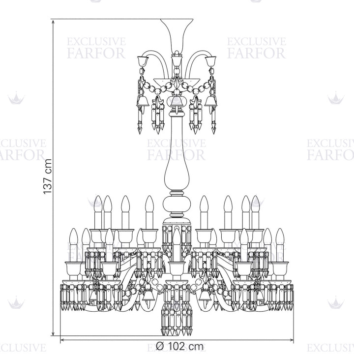Люстра на 18 свечей (длинный) 136 x 102см коллекции Zenith Flou бренда Baccarat