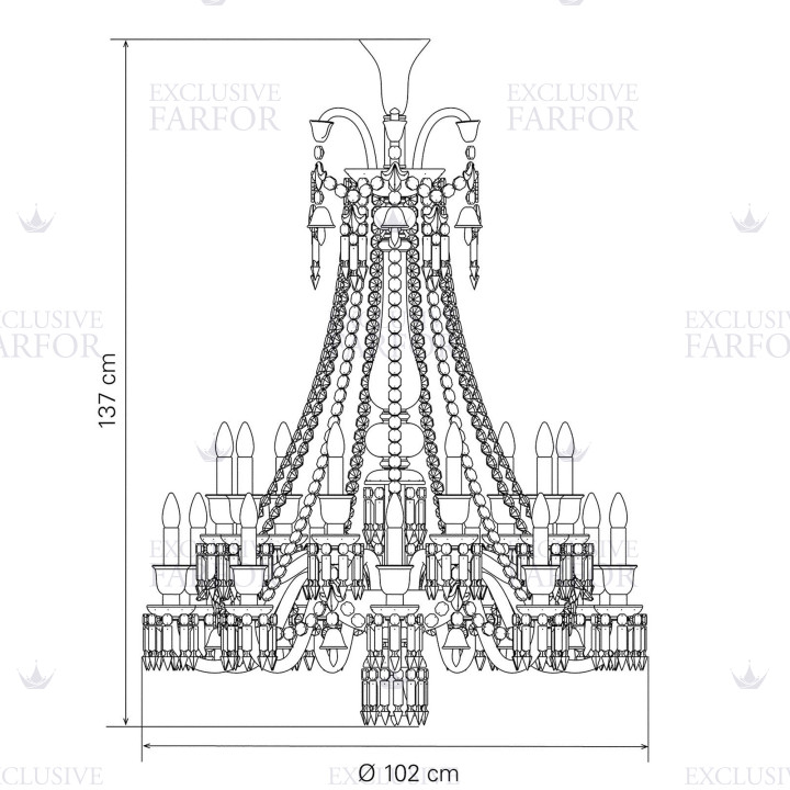 Люстра на 18 свечей (длинный) 137 x 102см коллекции Zenith Noir бренда Baccarat