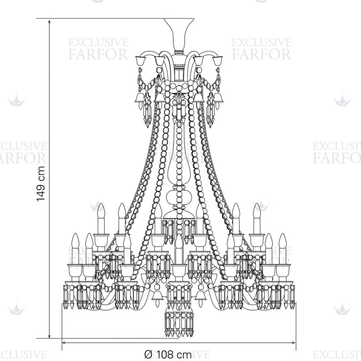 Люстра на 24 свечей (длинный) 149 x 108см коллекции Zenith Noir бренда Baccarat