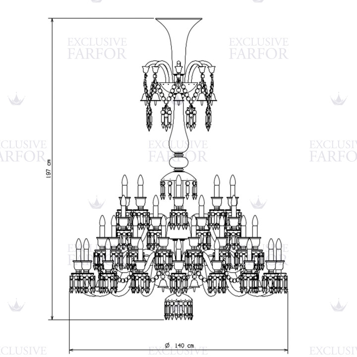 Люстра на 48 свечей 197 x 140см коллекции Zenith Flou бренда Baccarat