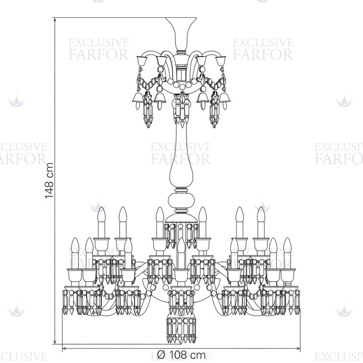 Люстра на 24 свечей (длинный) 148 x 108см коллекции Zenith Flou бренда Baccarat