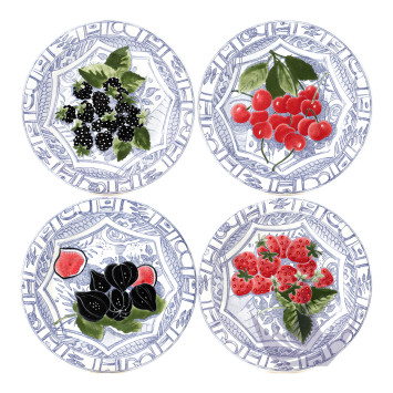 Тарелка закусочная 22см, 4шт. коллекции Oiseau Bleu Fruits бренда Gien