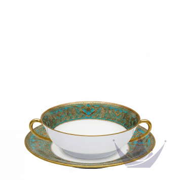Чаша суповая с блюдцем 16см коллекции Matignon Bleu Piscine Or бренда Haviland
