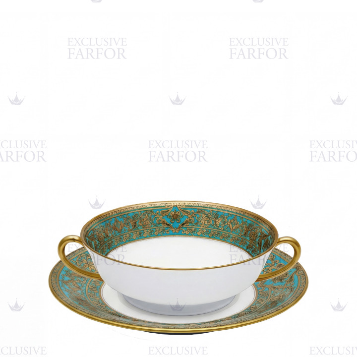 Чаша суповая с блюдцем 16см коллекции Matignon Bleu Piscine Or бренда Haviland