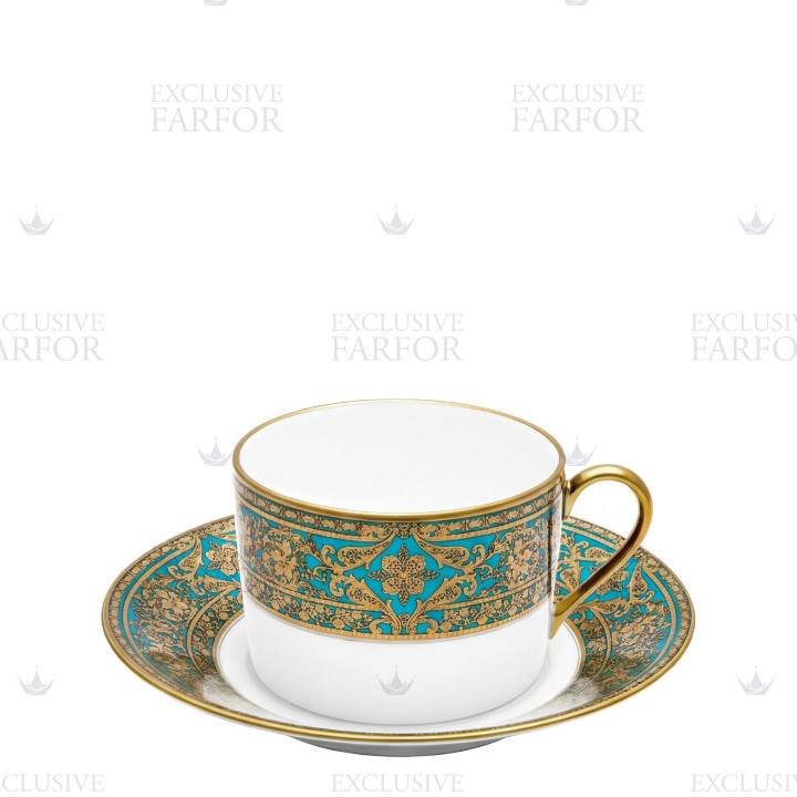 Чашка чайная с блюдцем 0,14л коллекции Matignon Bleu Piscine Or бренда Haviland
