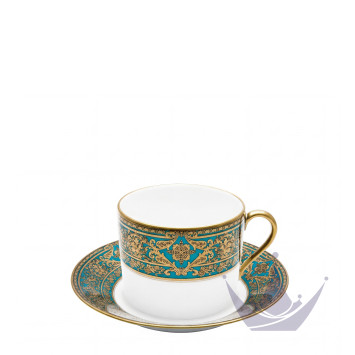 Чашка для завтрака с блюдцем 0,3л коллекции Matignon Bleu Piscine Or бренда Haviland
