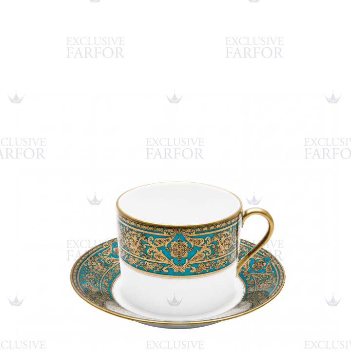 Чашка для завтрака с блюдцем 0,3л коллекции Matignon Bleu Piscine Or бренда Haviland