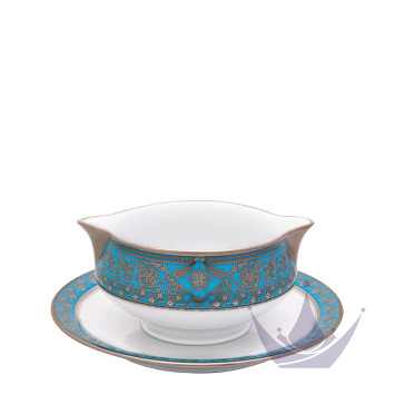 Соусник с подставкой 0,3л коллекции Matignon Bleu Piscine Platin бренда Haviland