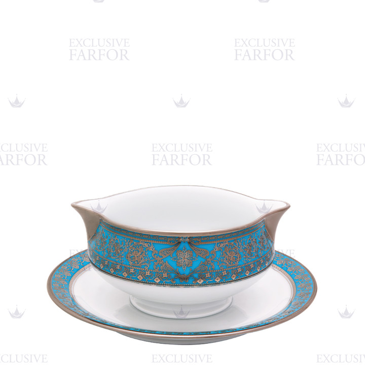 Соусник с подставкой 0,3л коллекции Matignon Bleu Piscine Platin бренда Haviland