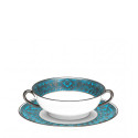 Чаша суповая с блюдцем 16см коллекции Matignon Bleu Piscine Platin бренда Haviland
