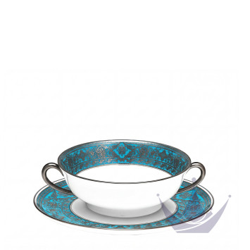 Чаша суповая с блюдцем 16см коллекции Matignon Bleu Piscine Platin бренда Haviland