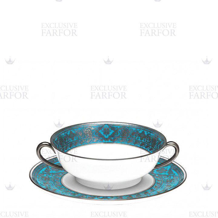 Чаша суповая с блюдцем 16см коллекции Matignon Bleu Piscine Platin бренда Haviland