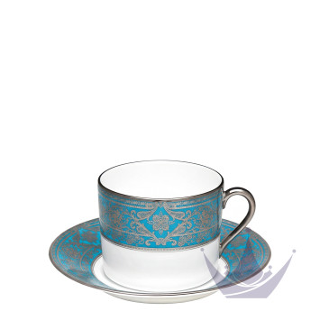 Чашка чайная с блюдцем 0,14л коллекции Matignon Bleu Piscine Platin бренда Haviland