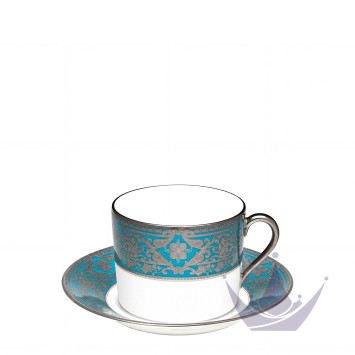 Чашка для завтрака с блюдцем 0,3л коллекции Matignon Bleu Piscine Platin бренда Haviland