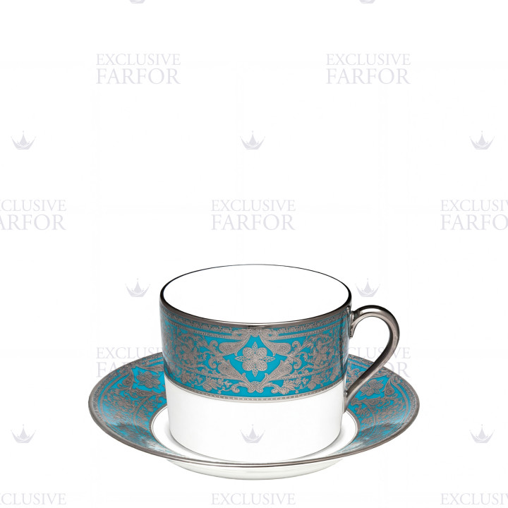 Чашка для завтрака с блюдцем 0,3л коллекции Matignon Bleu Piscine Platin бренда Haviland