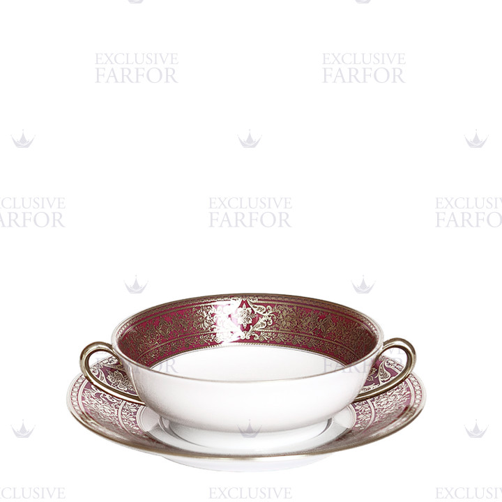Чаша суповая с блюдцем 16см коллекции Matignon Cerise Platin бренда Haviland