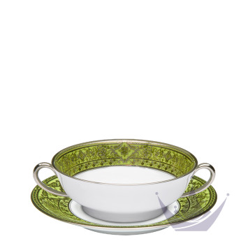 Чаша суповая с блюдцем 16см коллекции Matignon Vert Pomme Platin бренда Haviland