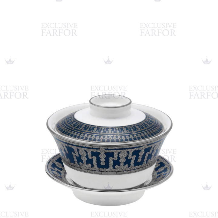 Чашка чайная с блюдцем и крышкой 0,13л коллекции Tiara Bleu de Prusse Platin бренда Haviland