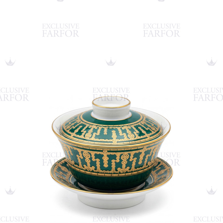 Чашка чайная с блюдцем и крышкой 0,13л коллекции Tiara Bleu Paon Or бренда Haviland