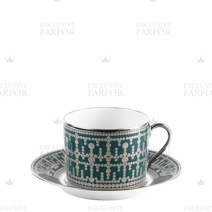Чашка для завтрака с блюдцем 0,3л коллекции Tiara Bleu Paon Platin бренда Haviland