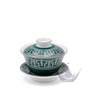 Чашка чайная с блюдцем и крышкой 0,13л коллекции Tiara Bleu Paon Platin бренда Haviland
