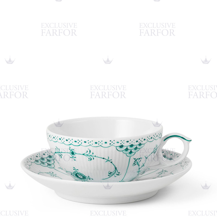 Чашка чайная с блюдцем 0,2л коллекции Emerald Green Fluted Half Lace бренда Royal Copenhagen
