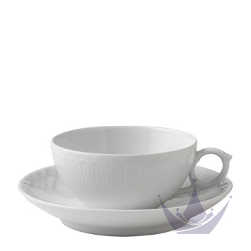 Чашка чайная с блюдцем 0,2л коллекции White Fluted Half Lace бренда Royal Copenhagen