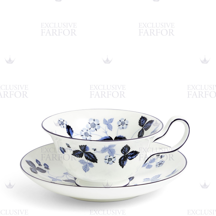 Чашка чайная с блюдцем 177мл коллекции Wild Strawberry Inky Blue бренда Wedgwood